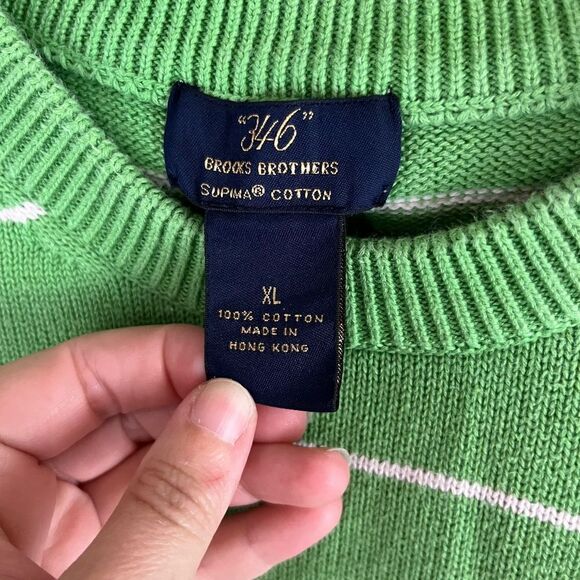 Brooks Brothers Supima Cotton Striped Pullover Sweater Green White Size XL - Picture 2 of 5